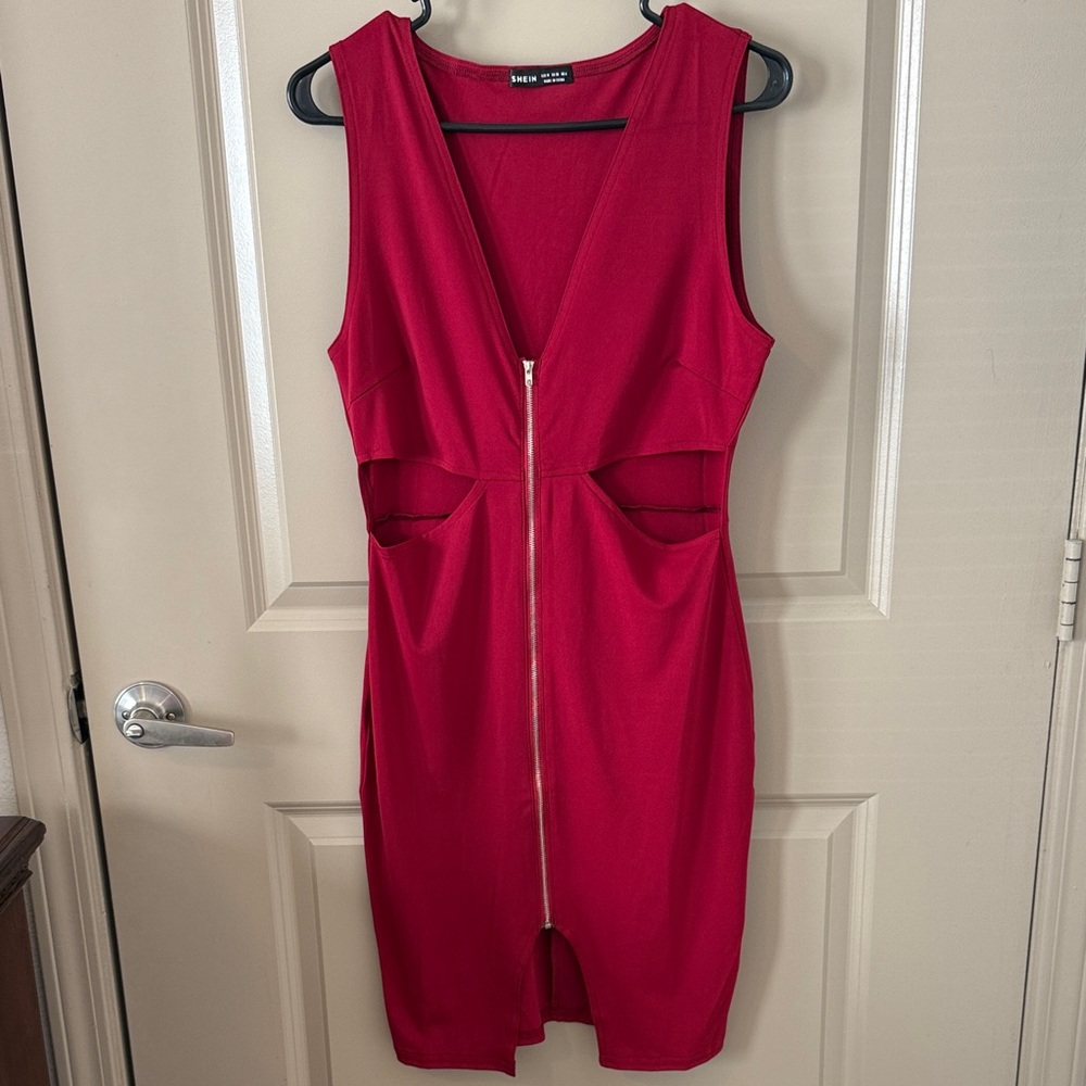 SHEIN Vibrant Red Cutout Mini Dress